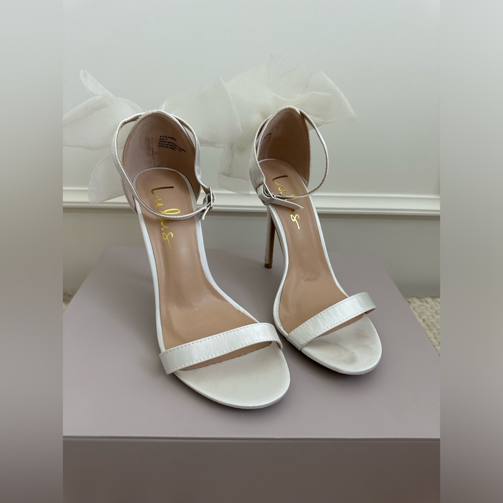 Ayanna Ivory Satin Bow Ankle Strap High Heel